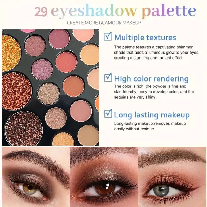 29 Colors Eyeshadow Palette Set with Mascara Eyeshadow Brush Earth Color Waterproof Long Lasting Music Festival Cosmetics Makeup