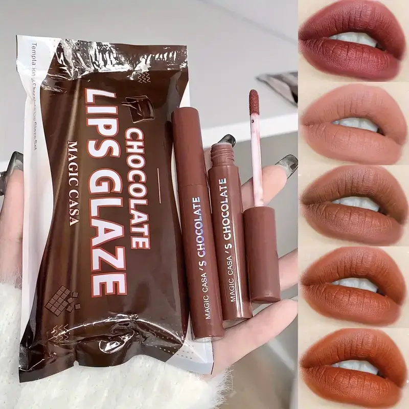 5-Pack Lava Chocolate Lip Glaze Set Moisturizing Moisturizing Lip Glaze Matte Lip Gloss Waterproof, No Makeup, Lip Gloss Does