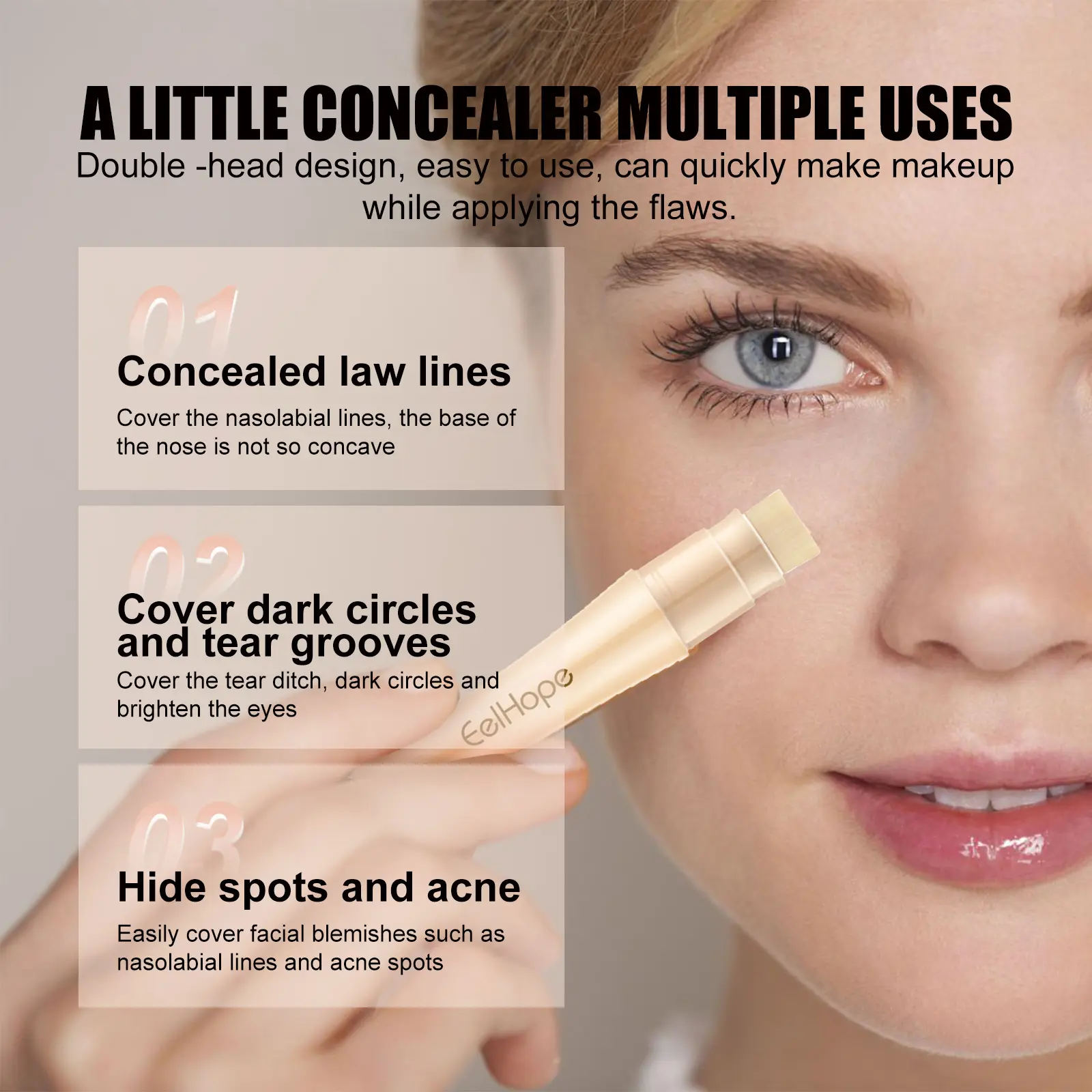 EELHOE Double Head Concealer Cover Acne Spot Highlighter Brightening Dual Shadow Long Lasting Matte Cosmetic Invisible Pore