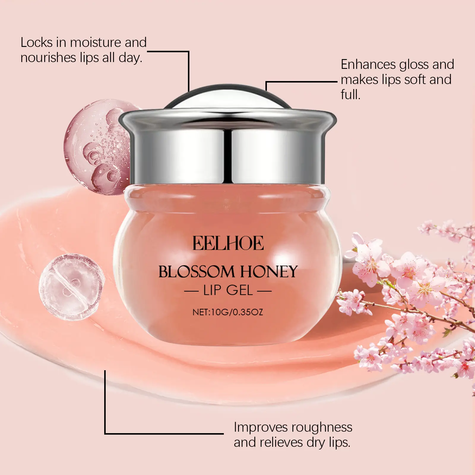 EELHOE Sakura Sleep Lip Gel, Sakura Honey Lipstick Brightening Lip Skin Moisturizing Lip Care