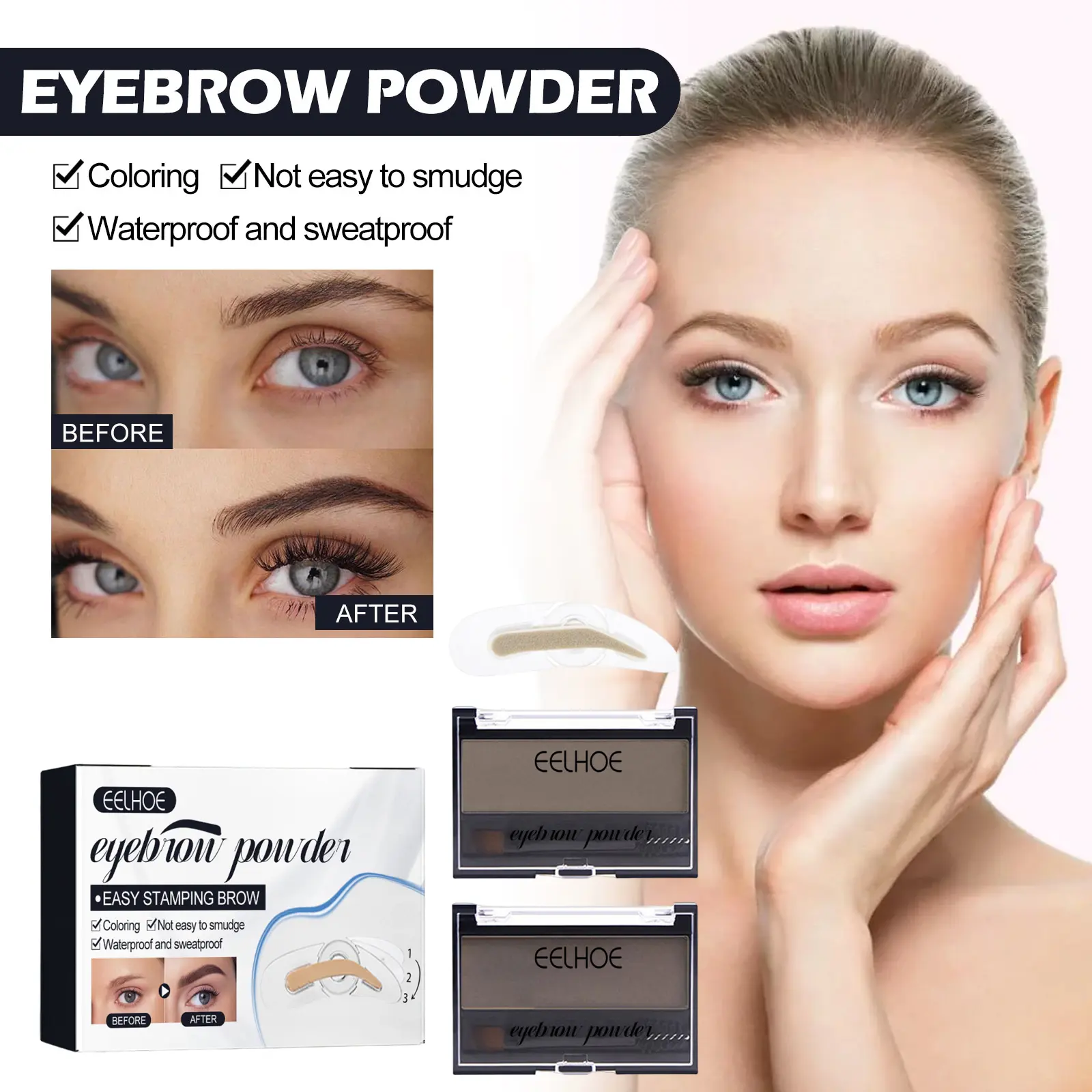 Stereoscopic Wild Eyebrow Powder Kit  Natural Long Lasting Waterproof Brow Makeup Set with Stamp, Smudge-proof & Easy to Use