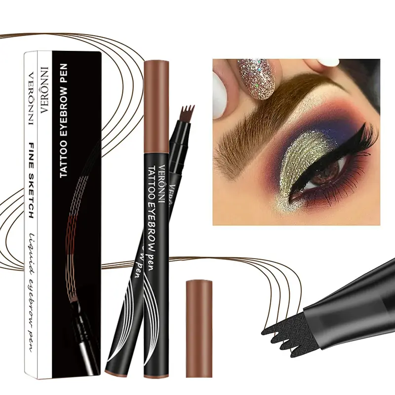 4D Waterproof 4Part Liquid Eyebrow Pencil Makeup, Natural and Wild Eyebrow Pencil Long Lasting Contouring Eyebrow Makeup Tool