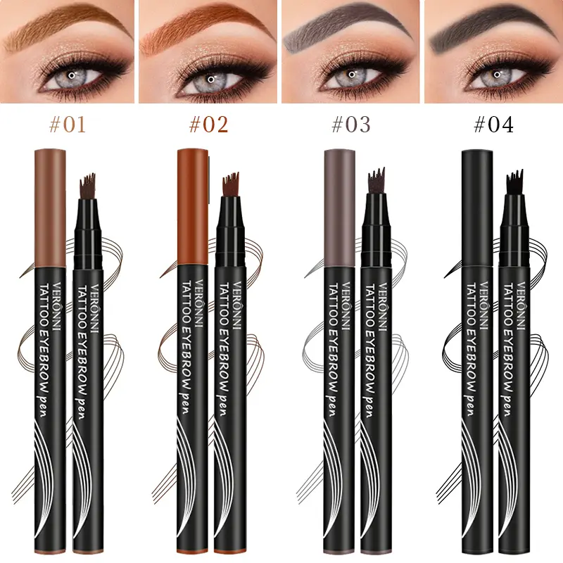 4D Waterproof 4Part Liquid Eyebrow Pencil Makeup, Natural and Wild Eyebrow Pencil Long Lasting Contouring Eyebrow Makeup Tool