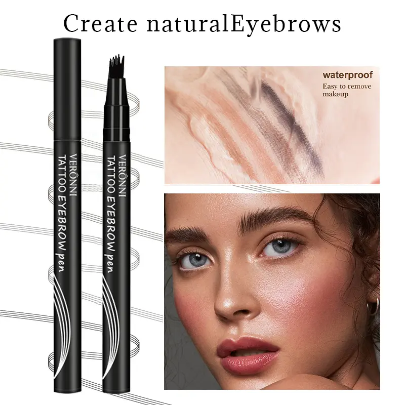 4D Waterproof 4Part Liquid Eyebrow Pencil Makeup, Natural and Wild Eyebrow Pencil Long Lasting Contouring Eyebrow Makeup Tool