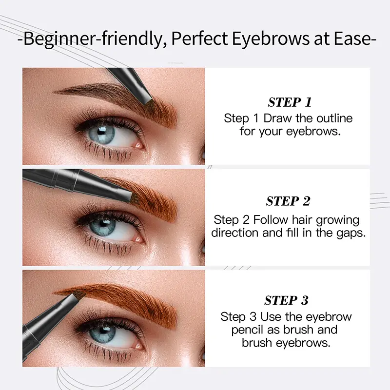 4D Waterproof 4Part Liquid Eyebrow Pencil Makeup, Natural and Wild Eyebrow Pencil Long Lasting Contouring Eyebrow Makeup Tool