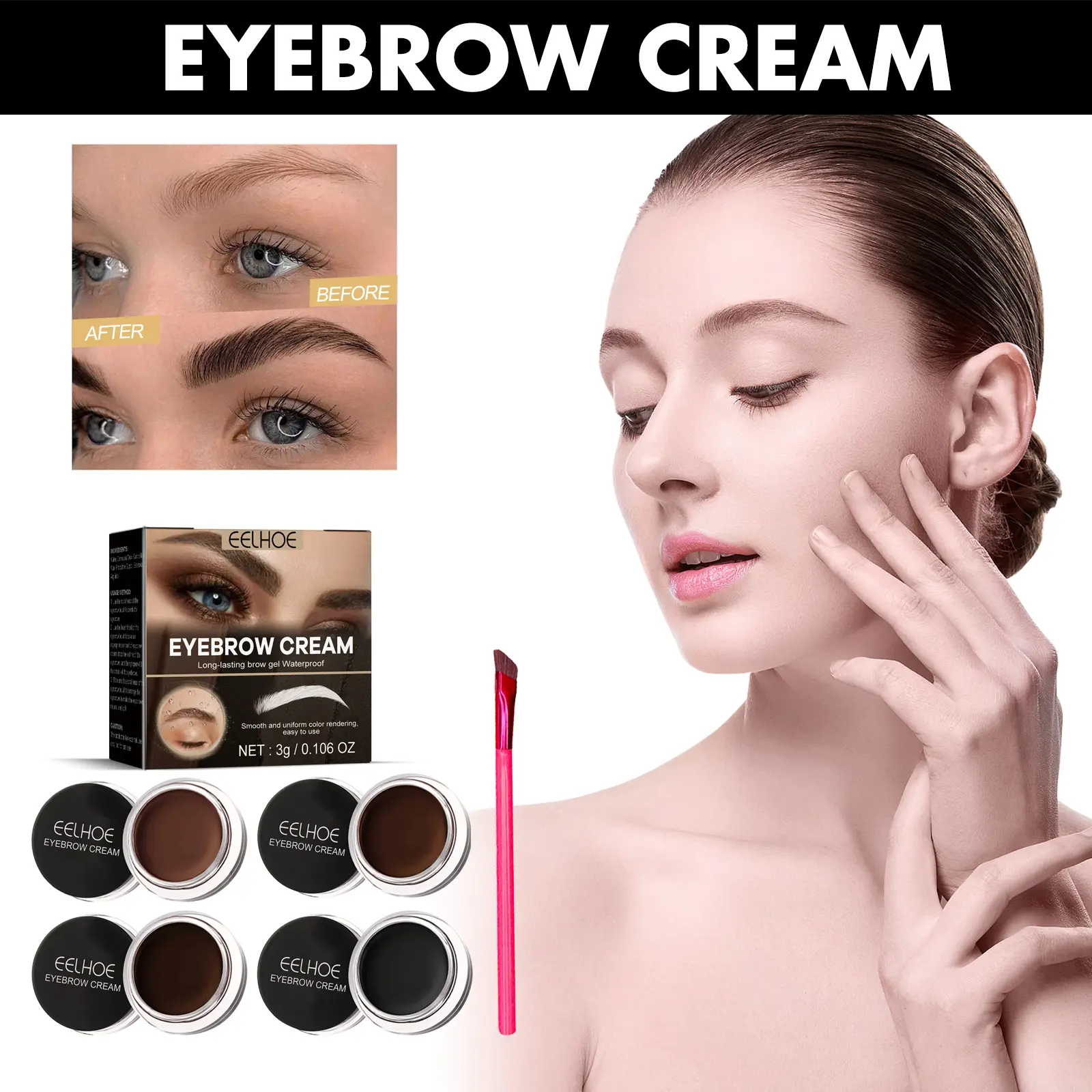 Waterproof Eyebrow Tint Black  Smudge-proof Natural Looking Brows, 48H Wear, Creates Hair-like Strokes, Vegan