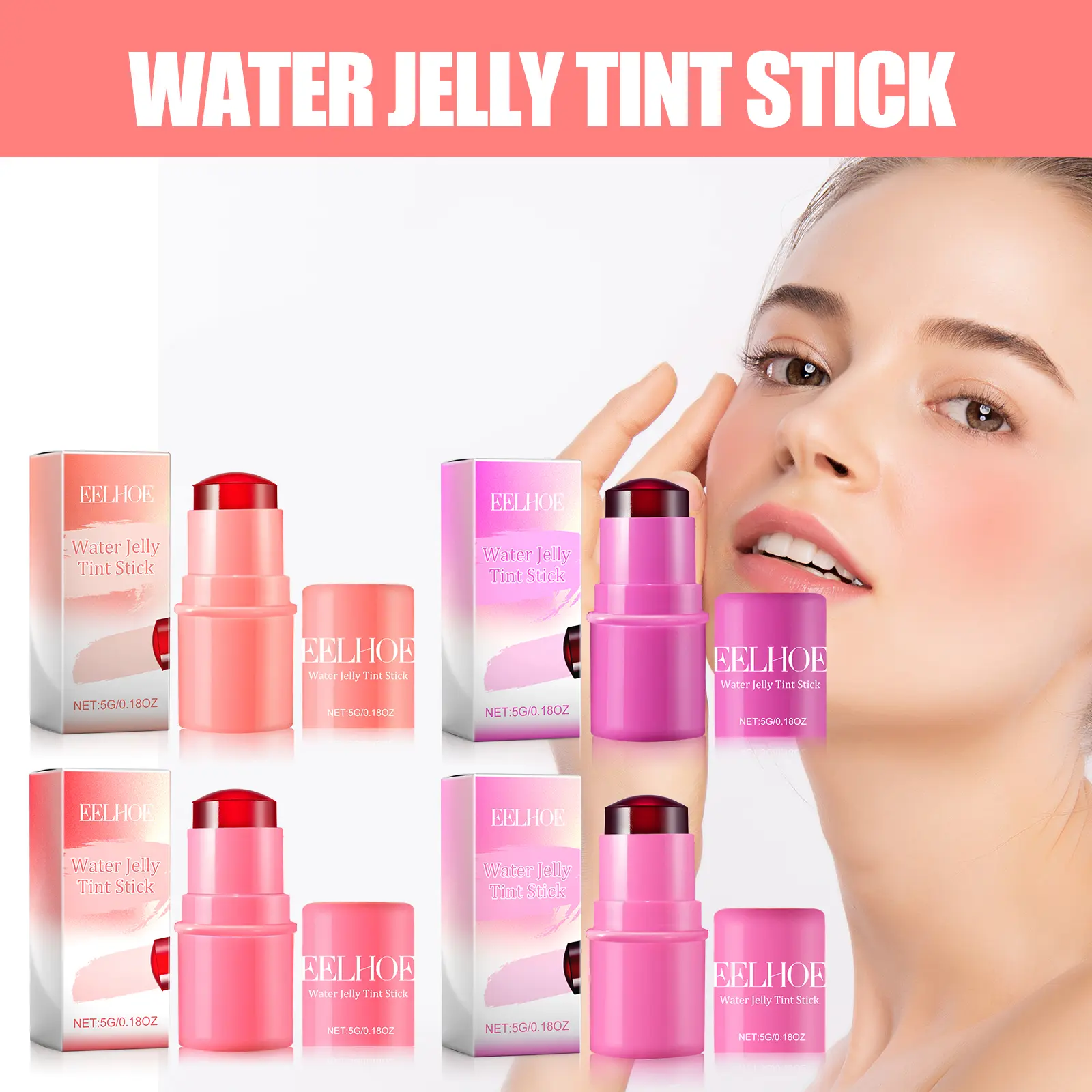 EELHOE Water Jelly Tint Stick Lazy people can achieve even skin tone and brightening, making it easy to Apply Blush Stick
