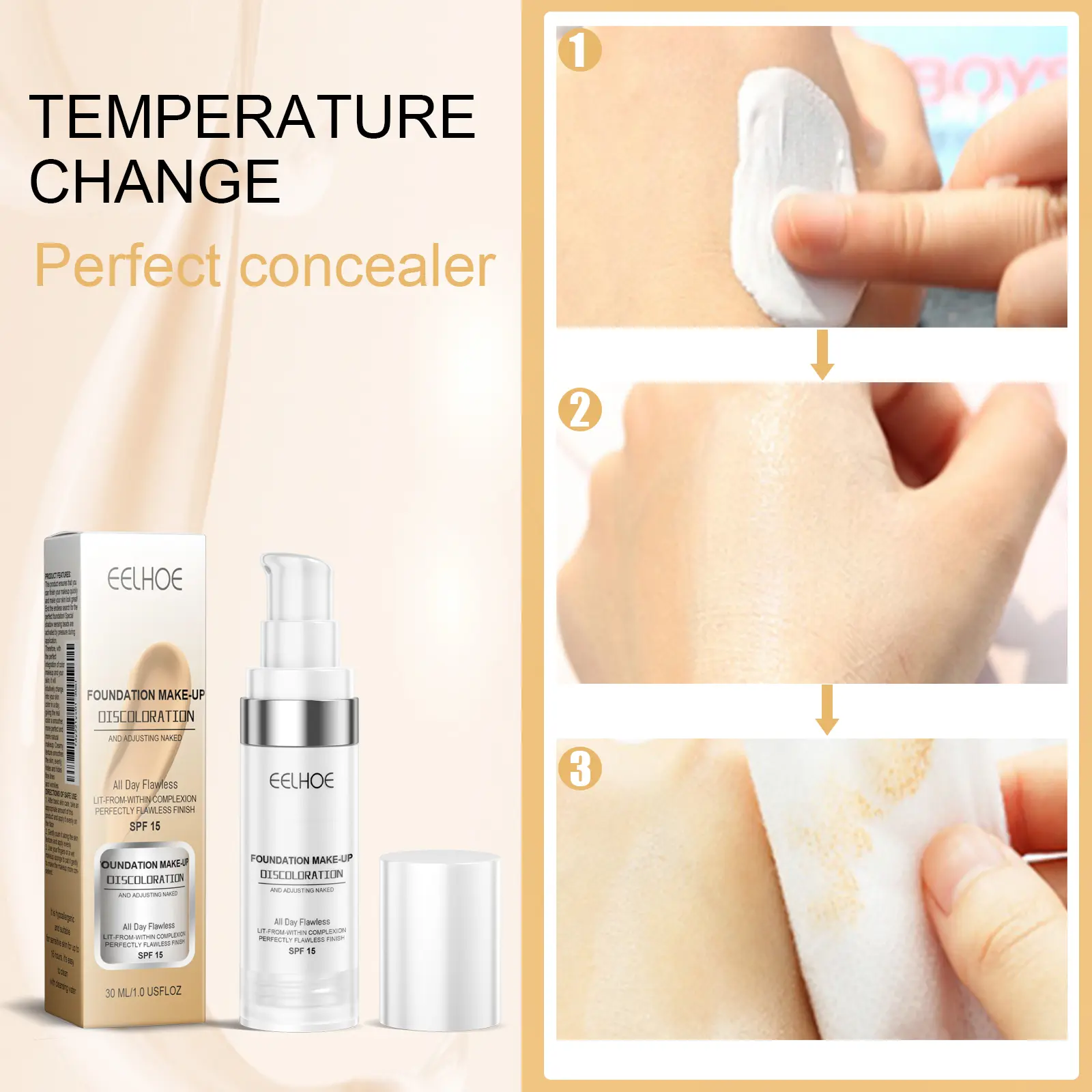 EELHOE 30ml Liquid Foundation Covers Flaws Sunscreen Waterproof Matte Moisturizer Quick Makeup Natural Face Makeup Portable