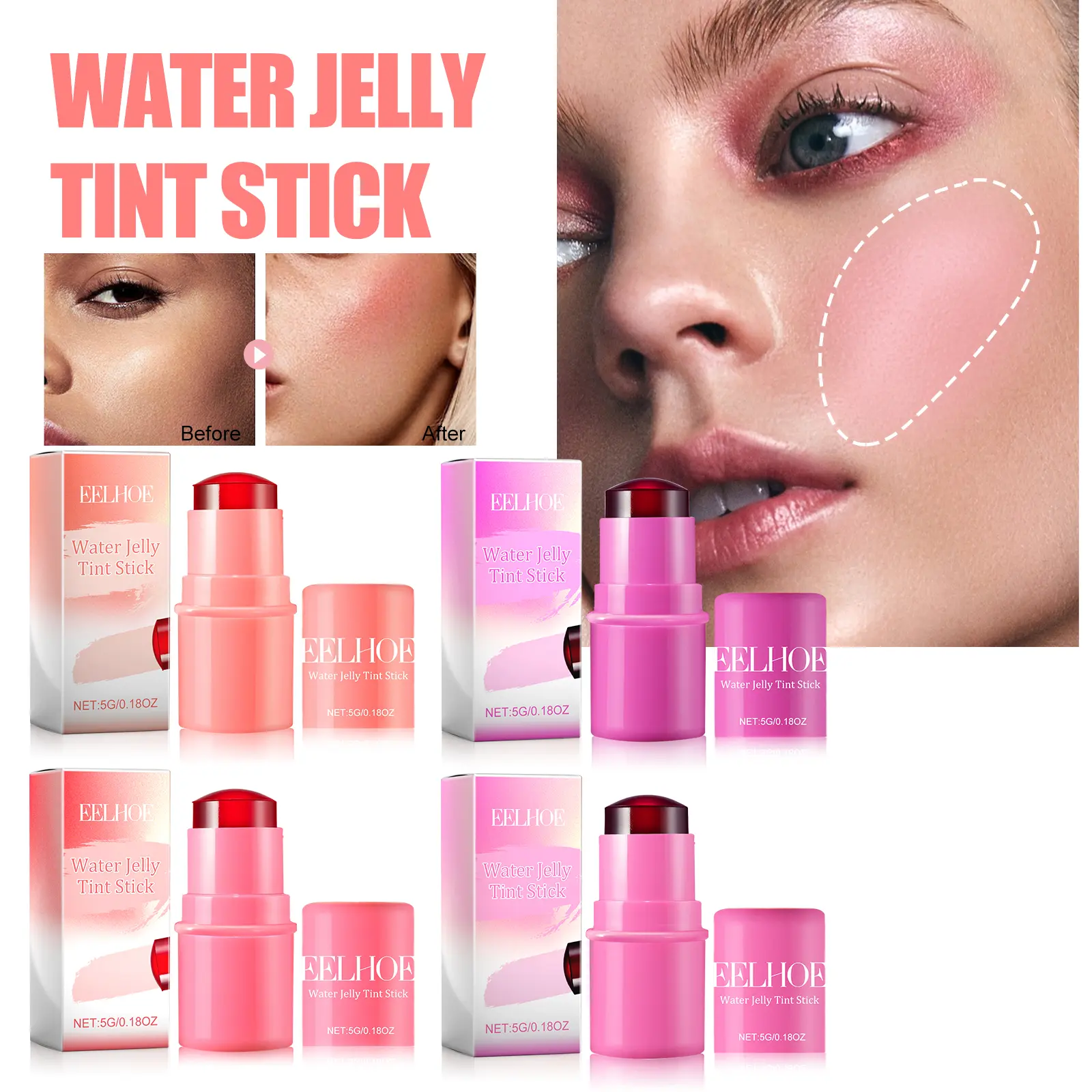 EELHOE Water Jelly Tint Stick Lazy people can achieve even skin tone and brightening, making it easy to Apply Blush Stick