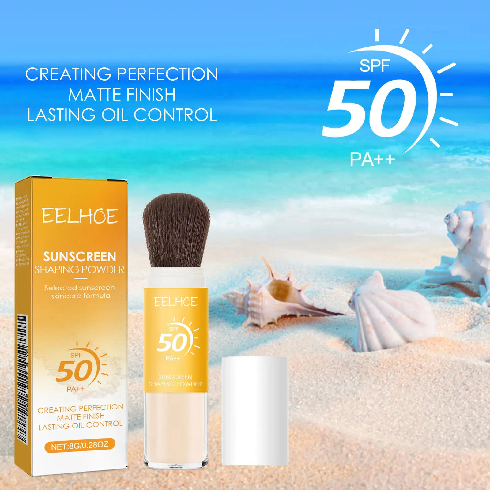 EELHOE 8g Sunscreen Makeup Powder Spf50 Delicate Foundation Water And Oil Balance Waterproof No Clumping Oil Control Base Cream