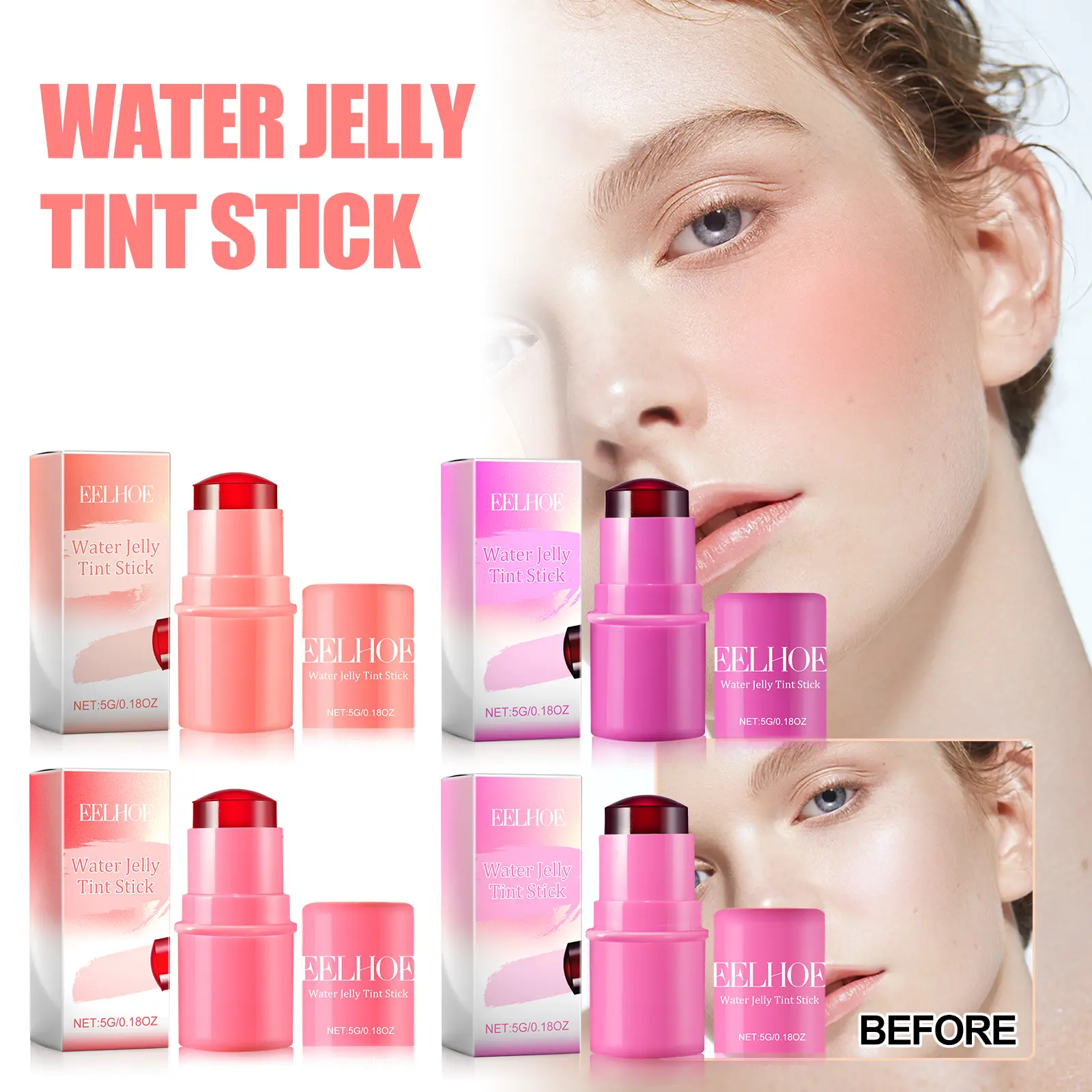 EELHOE Water Jelly Tint Stick Lazy people can achieve even skin tone and brightening, making it easy to Apply Blush Stick
