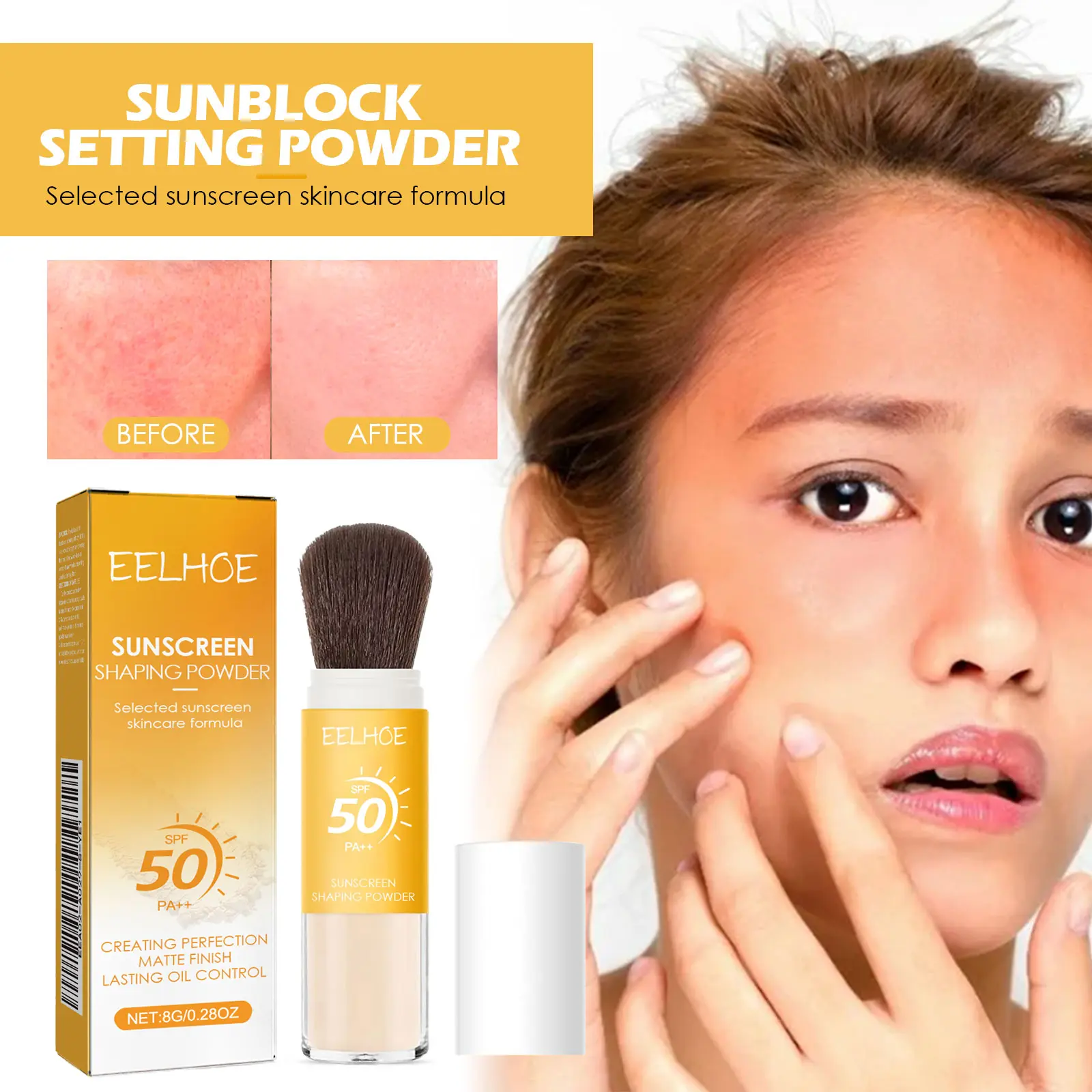 EELHOE 8g Sunscreen Makeup Powder Spf50 Delicate Foundation Water And Oil Balance Waterproof No Clumping Oil Control Base Cream