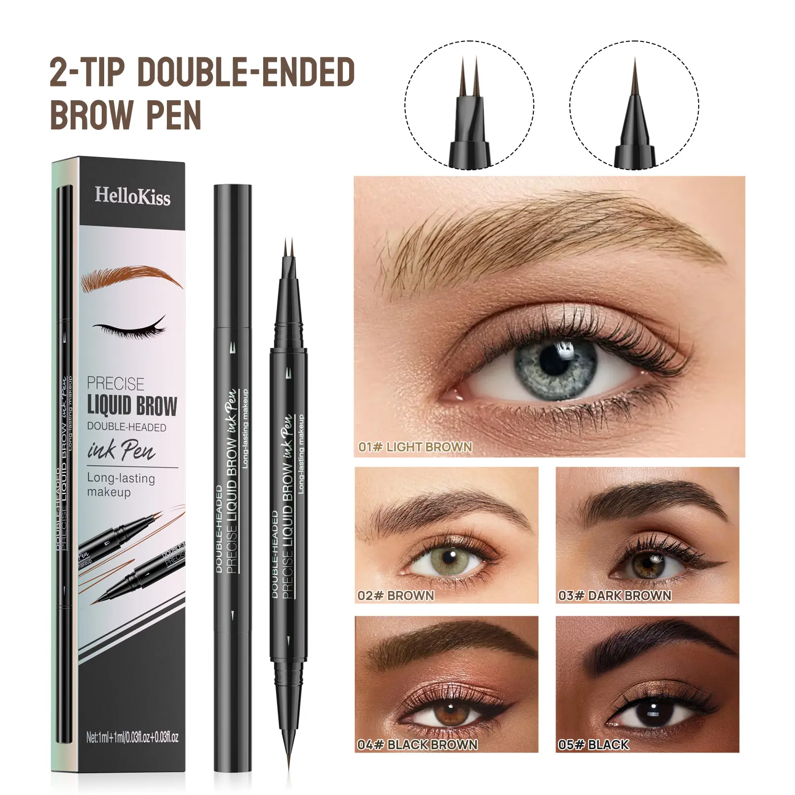 Dual-Ended Forked Tip Eyebrow Pencil with Brush, 2-in-1 Waterproof and Smudge-Proof, Precise Definition for Natural Looking Brow