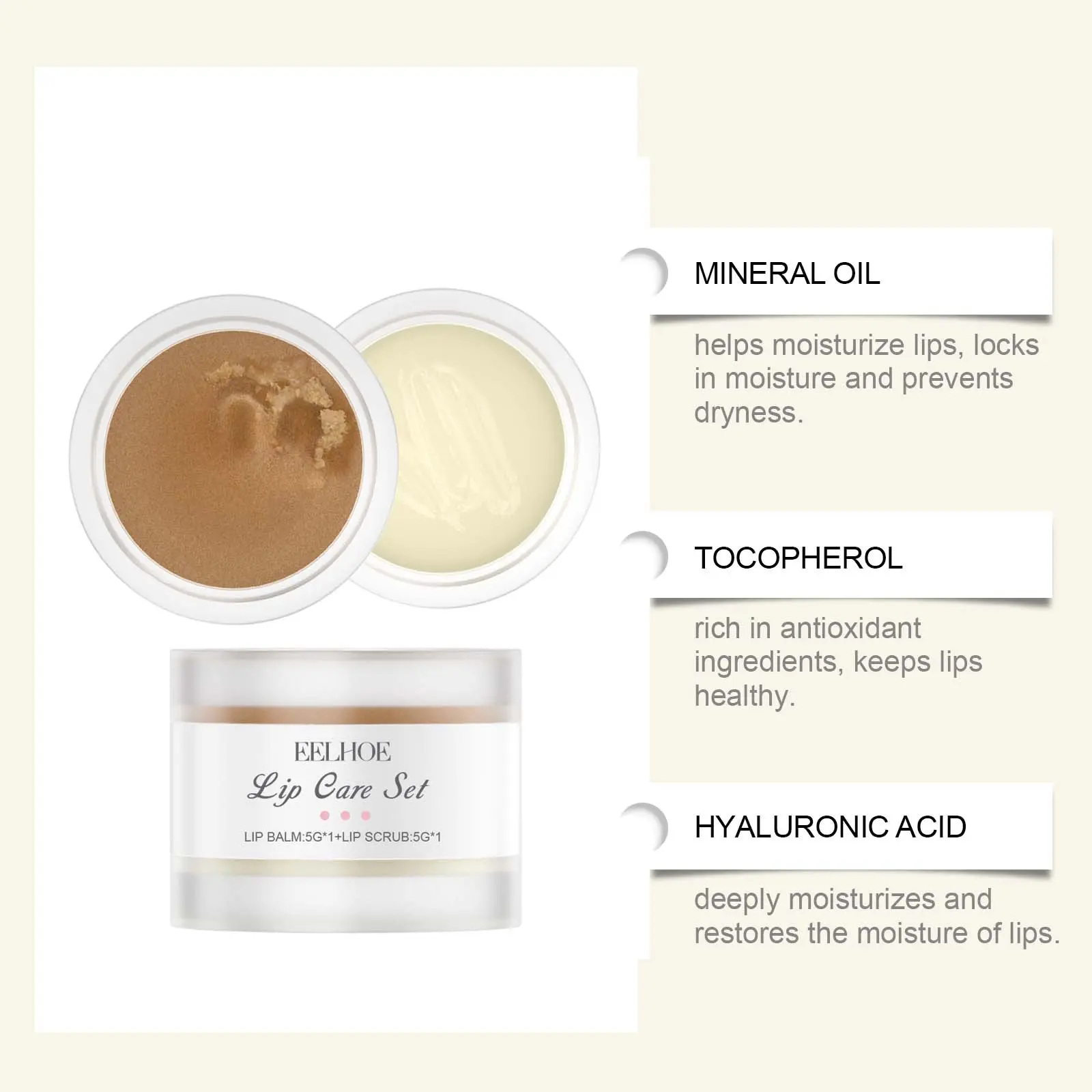 EELHOE Nourishing and Moisturizing Lip Care Kit, Gentle Moisturizing Cleansing Horny Soft Smooth Lip Care