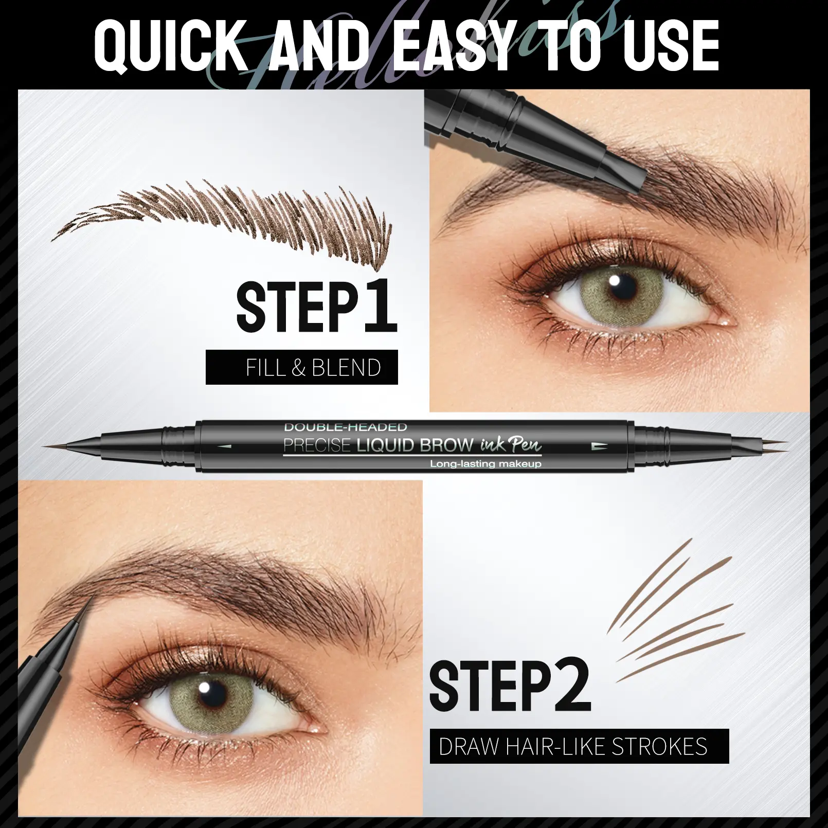 Dual-Ended Forked Tip Eyebrow Pencil with Brush, 2-in-1 Waterproof and Smudge-Proof, Precise Definition for Natural Looking Brow