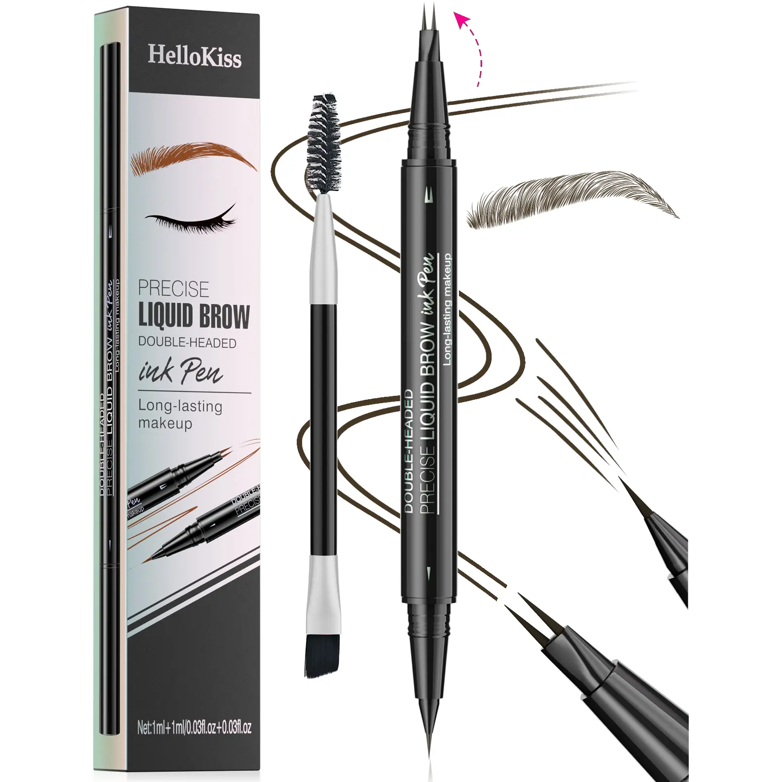Dual-Ended Forked Tip Eyebrow Pencil with Brush, 2-in-1 Waterproof and Smudge-Proof, Precise Definition for Natural Looking Brow