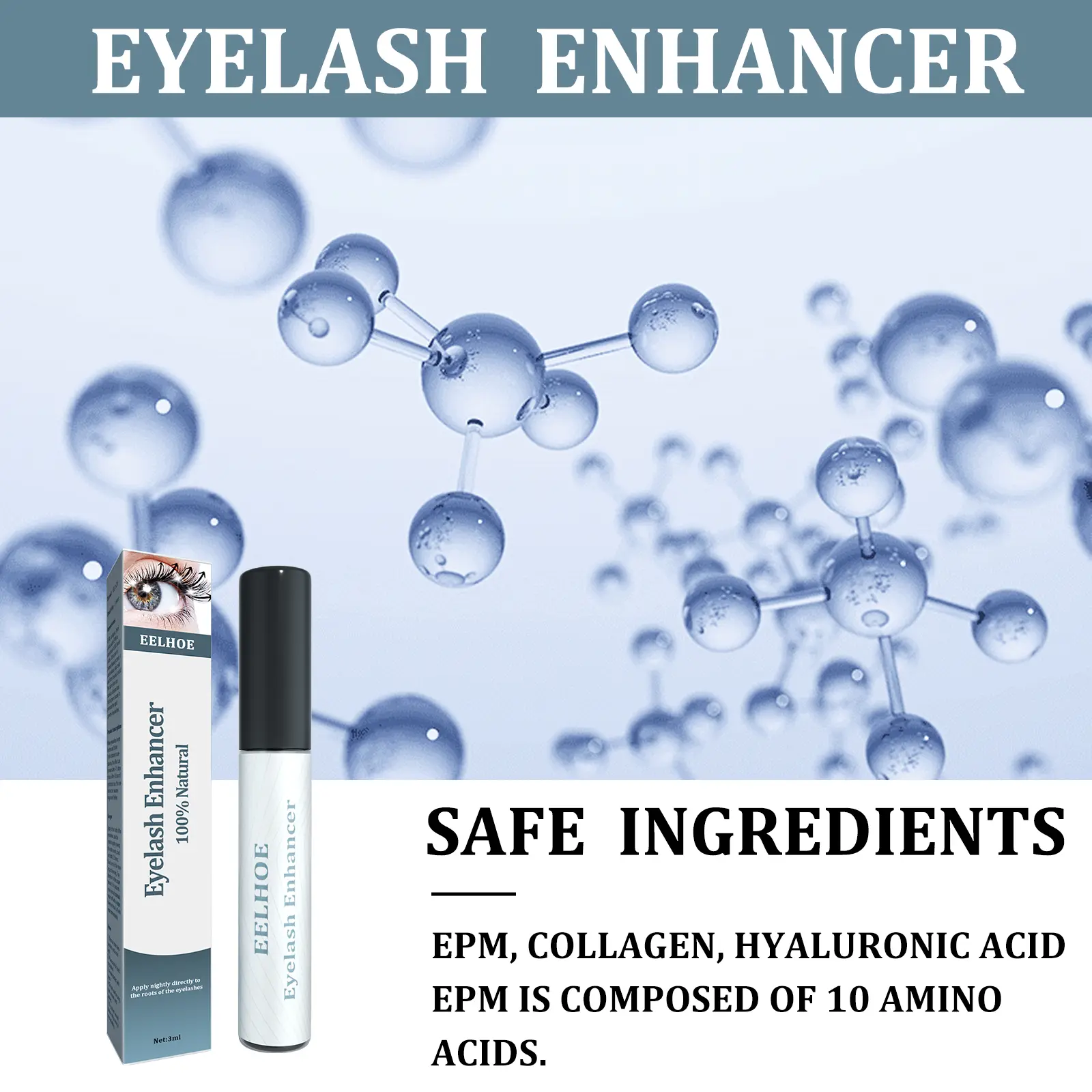 EELHOE Mascara Ebony Curl Eyelashes Eyebrows Natural Beauty Mascara Nourishing Traceless Lengthening Mascara nourish and thicken