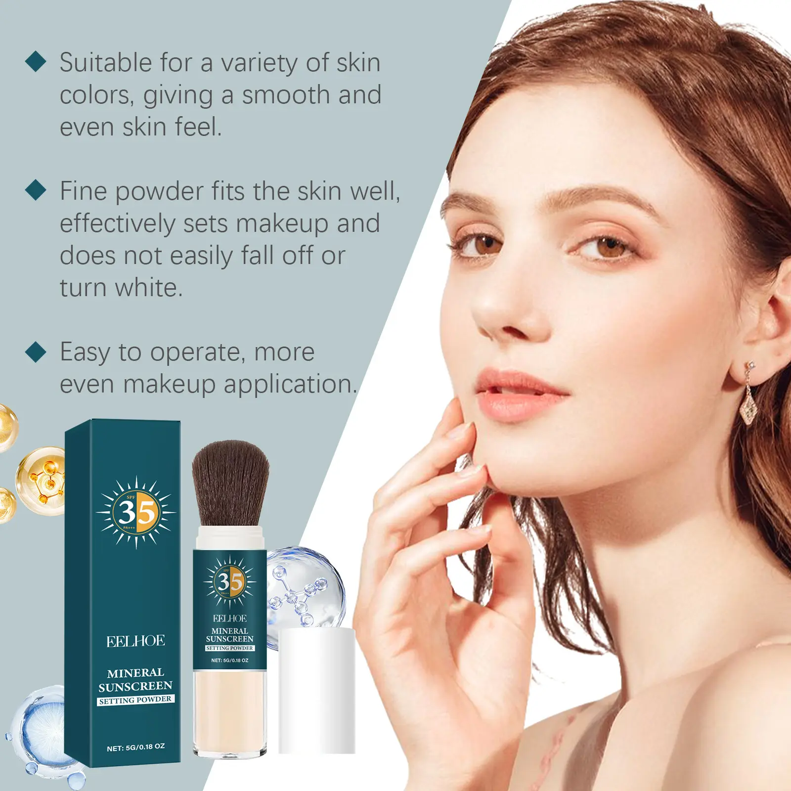 Eelhoe 35+ Sunscreen Setting Powder Oil Controling Keep Drying Highlight Hydrating Makeup 16 Hours Setting Powders for Dark Skin