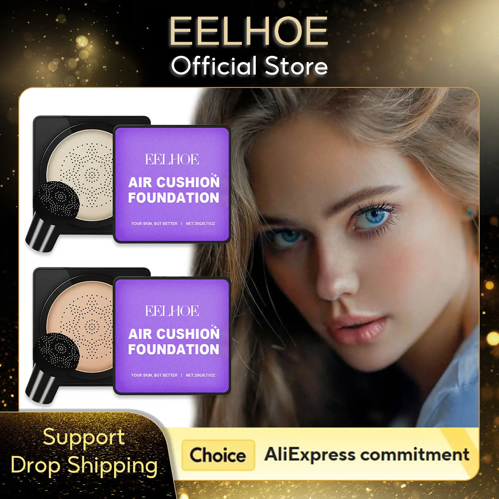 EELHOE Air Cushion Liquid Foundation Mushroom Head Makeup Cosmetics Waterproof High Coverage Makeup Base Moisturizing Foundation