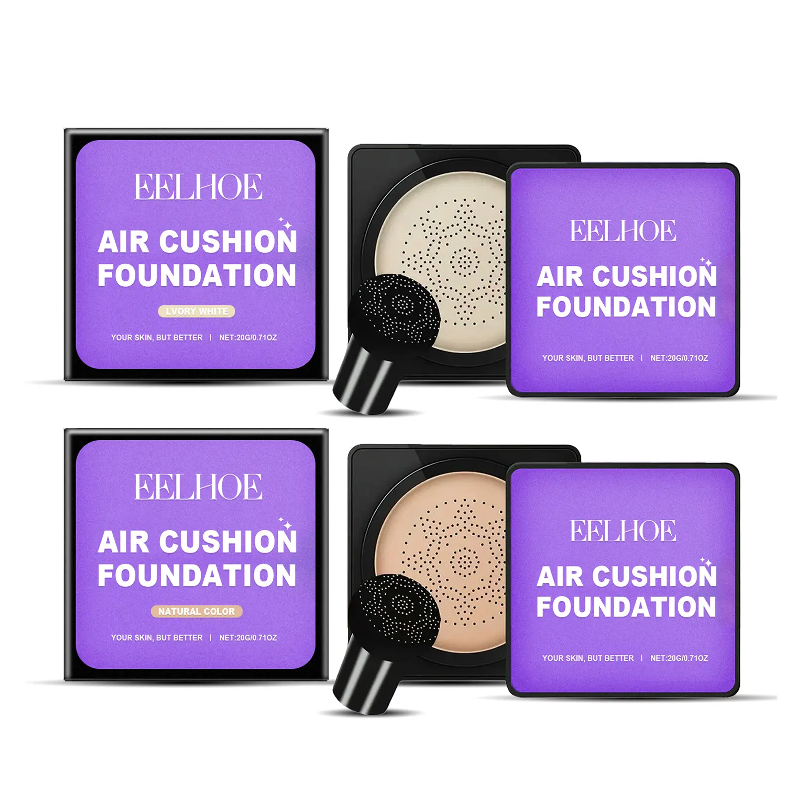 EELHOE Air Cushion Liquid Foundation Mushroom Head Makeup Cosmetics Waterproof High Coverage Makeup Base Moisturizing Foundation