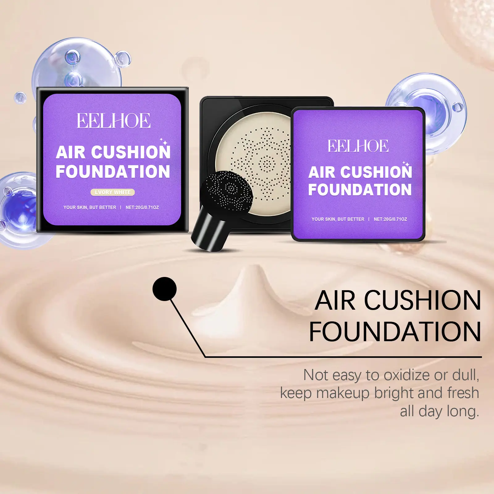EELHOE Air Cushion Liquid Foundation Mushroom Head Makeup Cosmetics Waterproof High Coverage Makeup Base Moisturizing Foundation