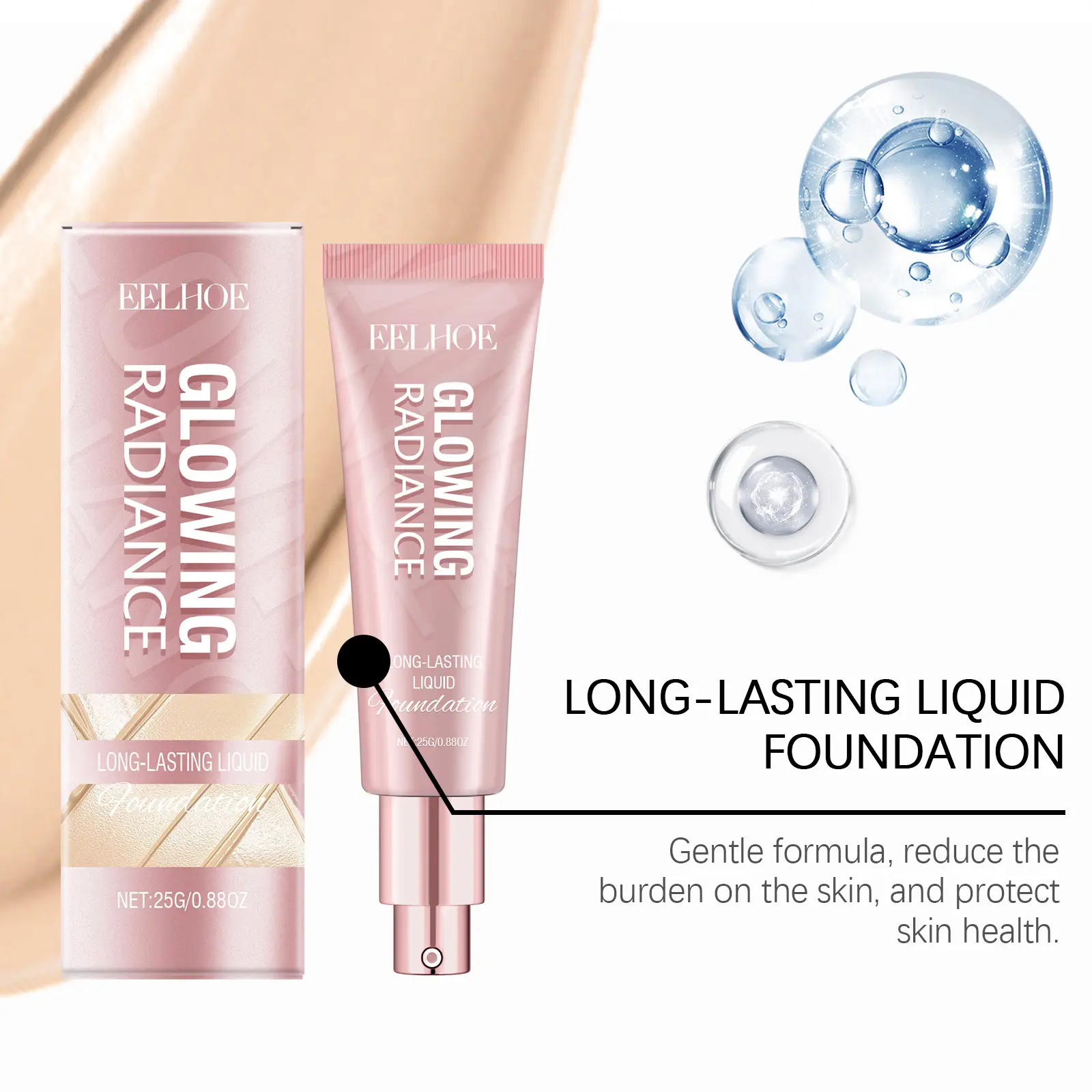 Eelhoe Vitamin E Makeup Liquid Foundation Lasting Moisturizing Wearing Full Coverage Light and Thin Base Waterproof Foundations