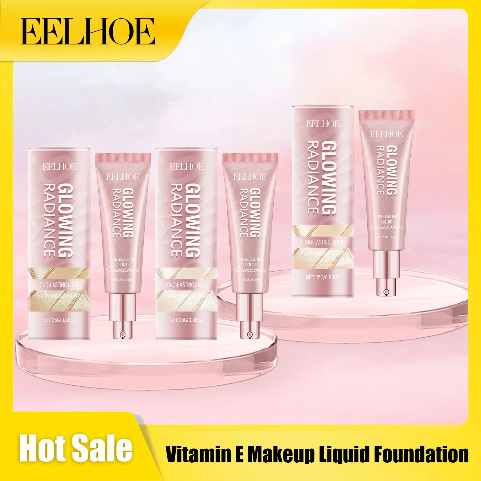 Eelhoe Vitamin E Makeup Liquid Foundation Lasting Moisturizing Wearing Full Coverage Light and Thin Base Waterproof Foundations