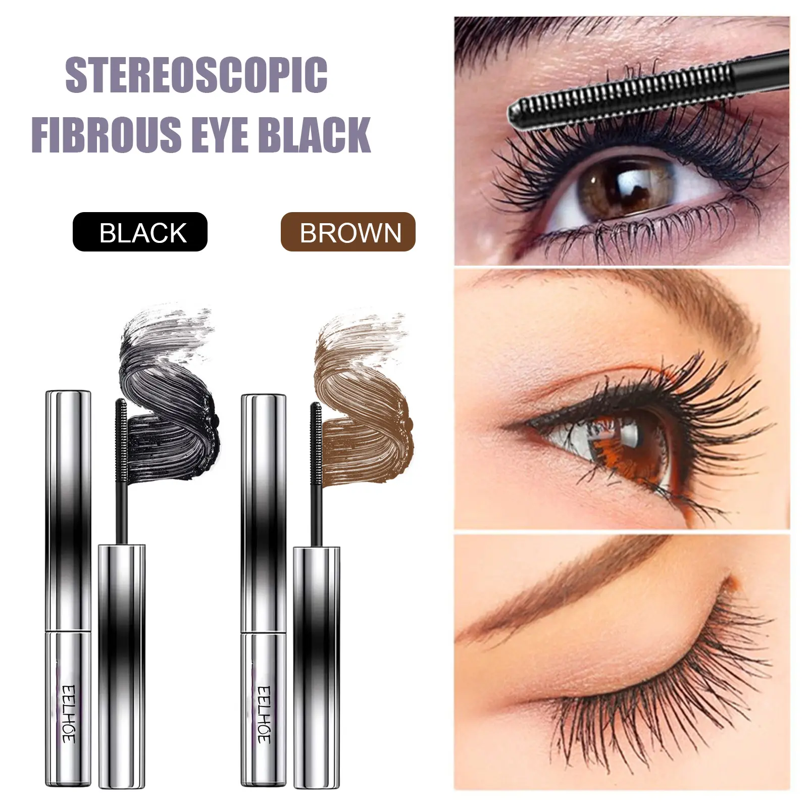 EELHOE Lengthening Mascara Fiber Lash Extension Thick Curling Enhance Eyelashes Cosmetic Make Up Long Lasting Waterproof Mascara