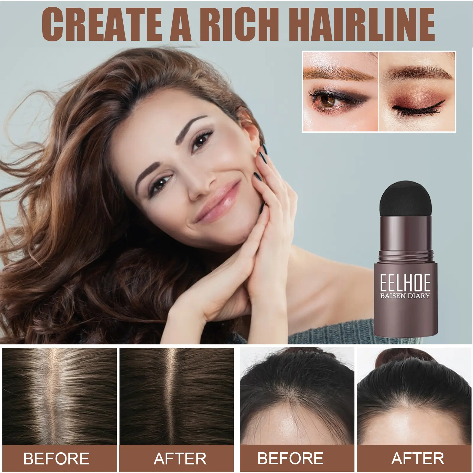 Eyebrow Stamp Kit Dark Brown Waterproof Eyebrow Powder, Lazy Girl Eyebrow Makeup, Hairline Powder, Easy Fill & Shape