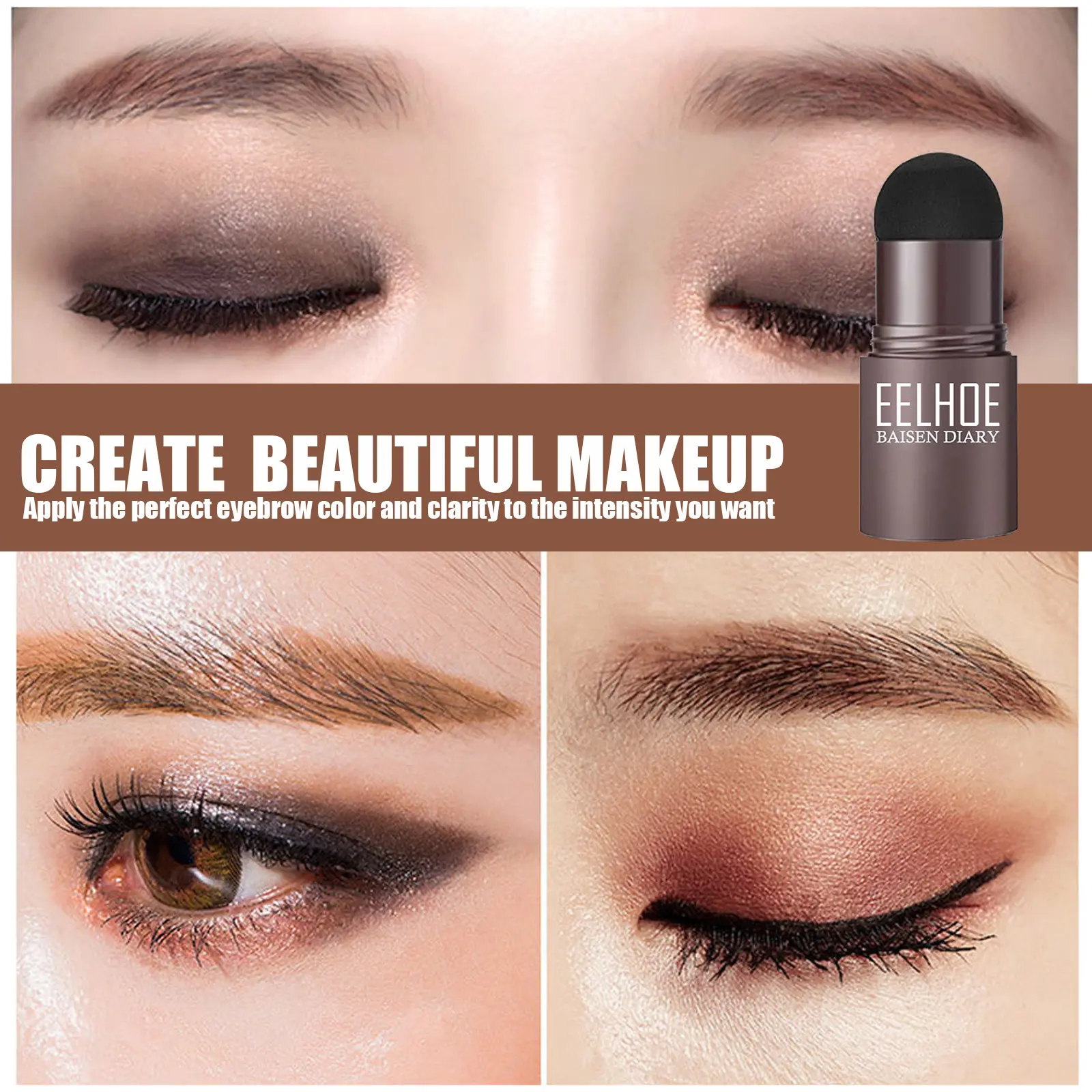 Eyebrow Stamp Kit Dark Brown Waterproof Eyebrow Powder, Lazy Girl Eyebrow Makeup, Hairline Powder, Easy Fill & Shape