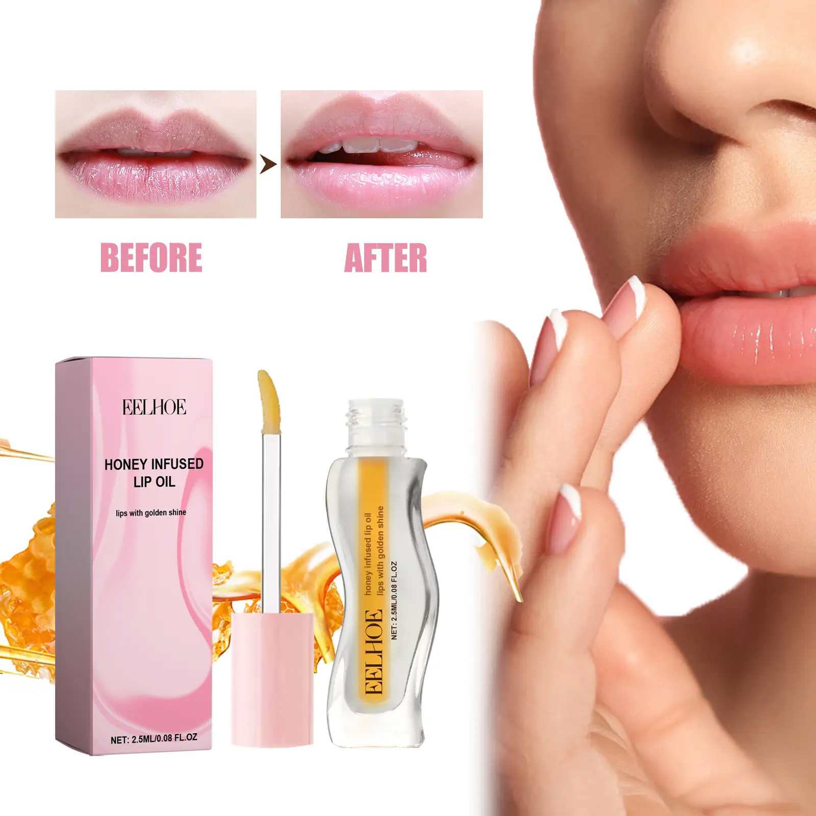 EELHOE Honey Infused Lip Oil Moisturizing Anti Dry Lipstick Fade Lip Lines Essence Oil Liquid Lipstick Repair Lip Care Products