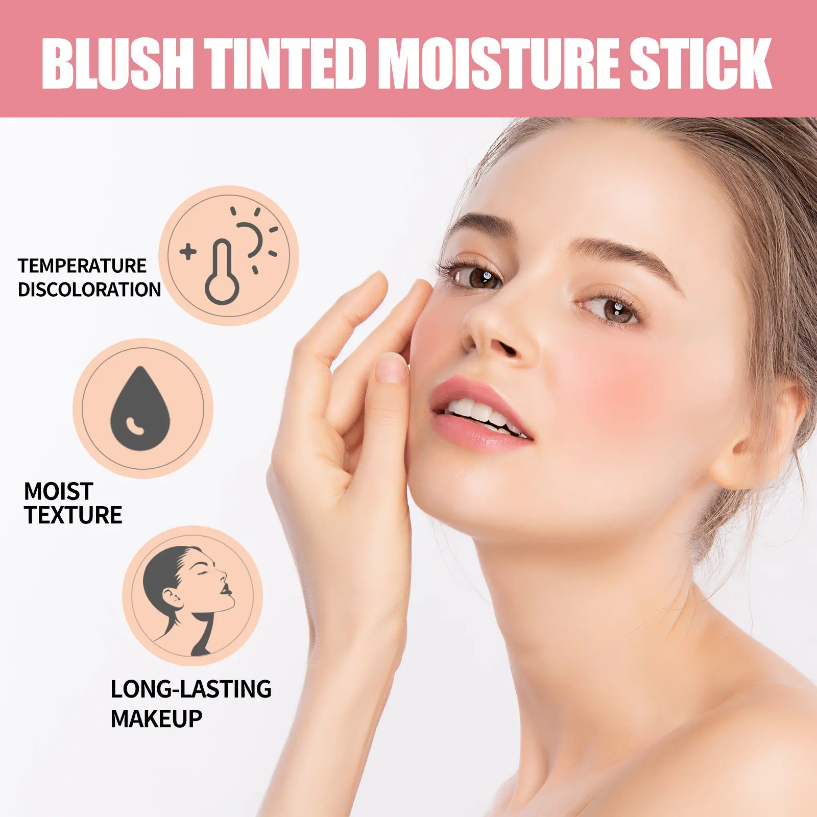 Face Blusher Stick Waterproof Tinted Blush Moisturizing Skin Eyes Lips Cheek Blusher Brighten Skin Rouge Lasting Makeup Blush