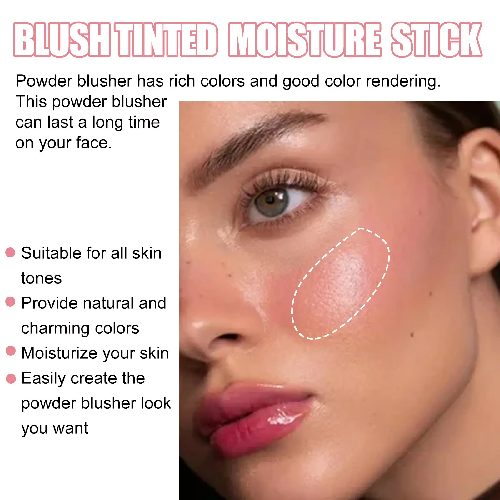 Face Blusher Stick Waterproof Tinted Blush Moisturizing Skin Eyes Lips Cheek Blusher Brighten Skin Rouge Lasting Makeup Blush