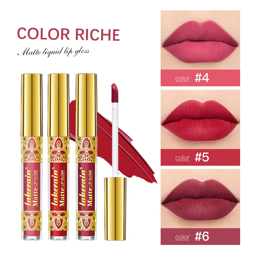 3Colors/Lot Matte Lip Gloss Set Velvet Smooth Liquid Lipstick Long Lasting Waterproof Lip Tint Batom Nude Red Gold Lipgloss Mud