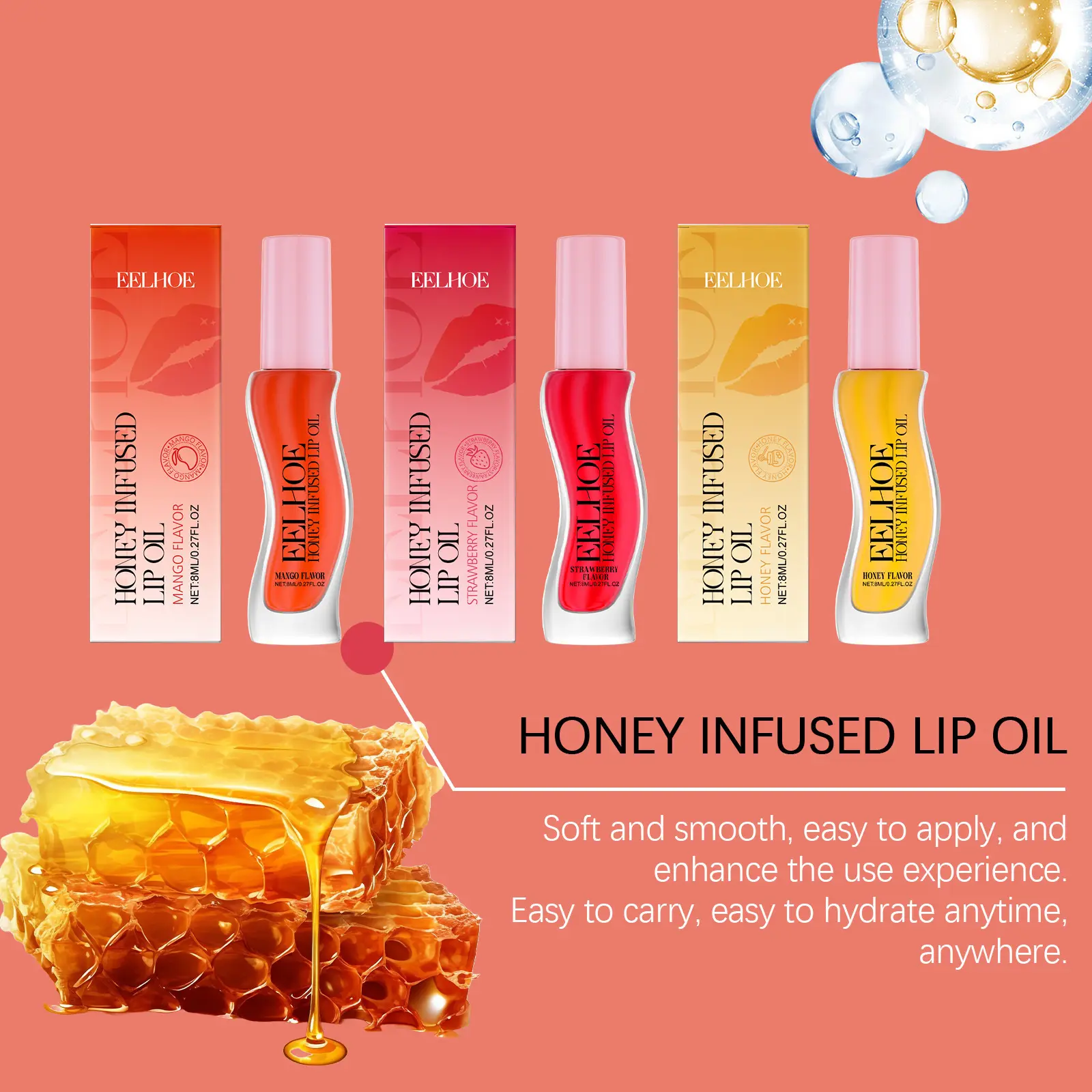 Eelhoe Lip Moisturizing Oil Series Keep Plumping Lasting Shiny Deep Hydrating Non Stick Women Flavoring Makeup Lip Gloss Liquids