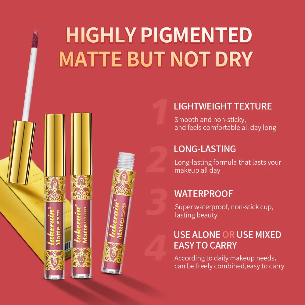 3Colors/Lot Matte Lip Gloss Set Velvet Smooth Liquid Lipstick Long Lasting Waterproof Lip Tint Batom Nude Red Gold Lipgloss Mud