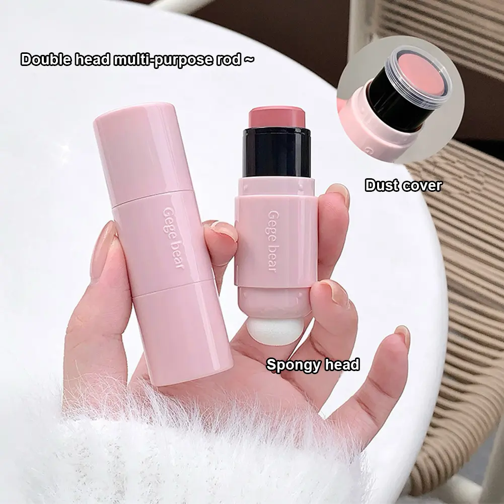Double Head Sponge Monochrome Powder Blusher lip cheek dual-use durable matte natural rouge powder blusher stick light nature