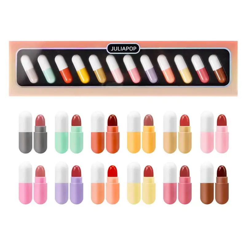 12 Lipsticks,Long-lasting Lip Plumping Capsule Lipstick,Matte Lip Gloss,Mini Velvet Lipstick Set,Cosmetics Valentine's Day Gift