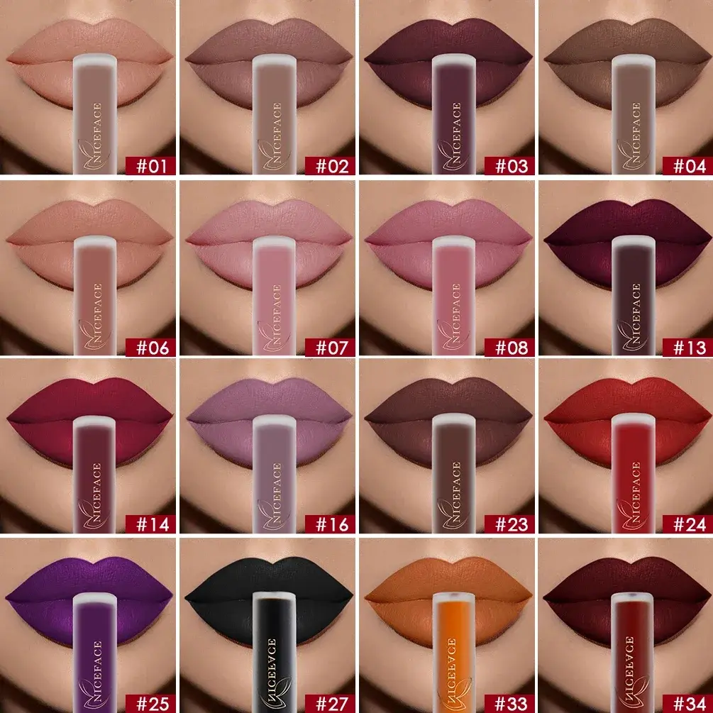NICEFACE Hot Color Lip Gloss Waterproof Matt Lipgloss Lasting Nude Liquid Lipstick Cosmetic Sexy Women Lip Tint Makeup Lip Stain