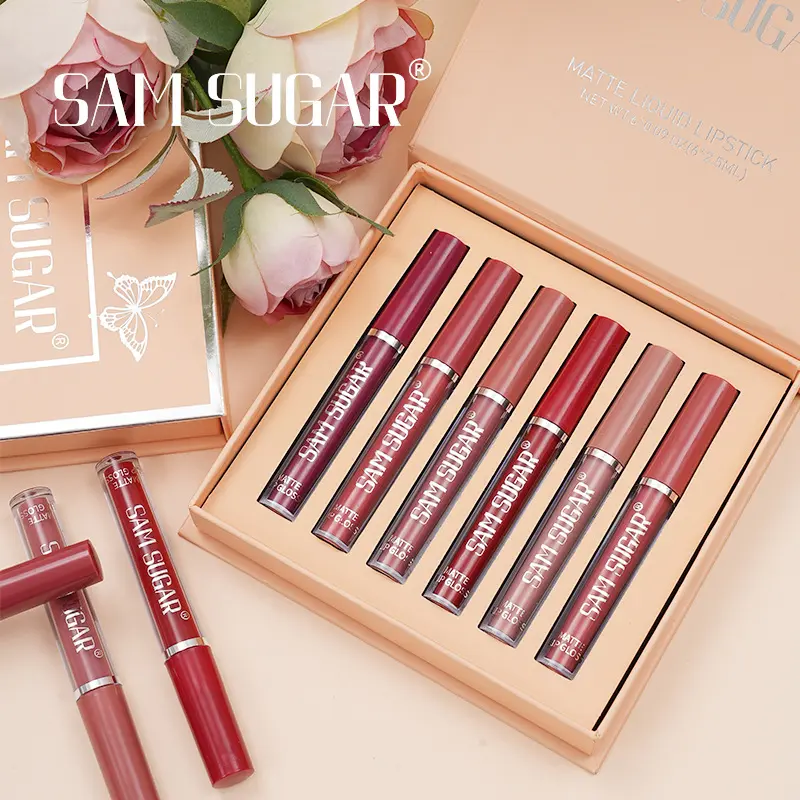 SAM SUGAR Long-Lasting Waterproof Non-stick Cup sexy colors Matte Mist Top 6 Lip gloss set Easy Color silky texture Lip glaze