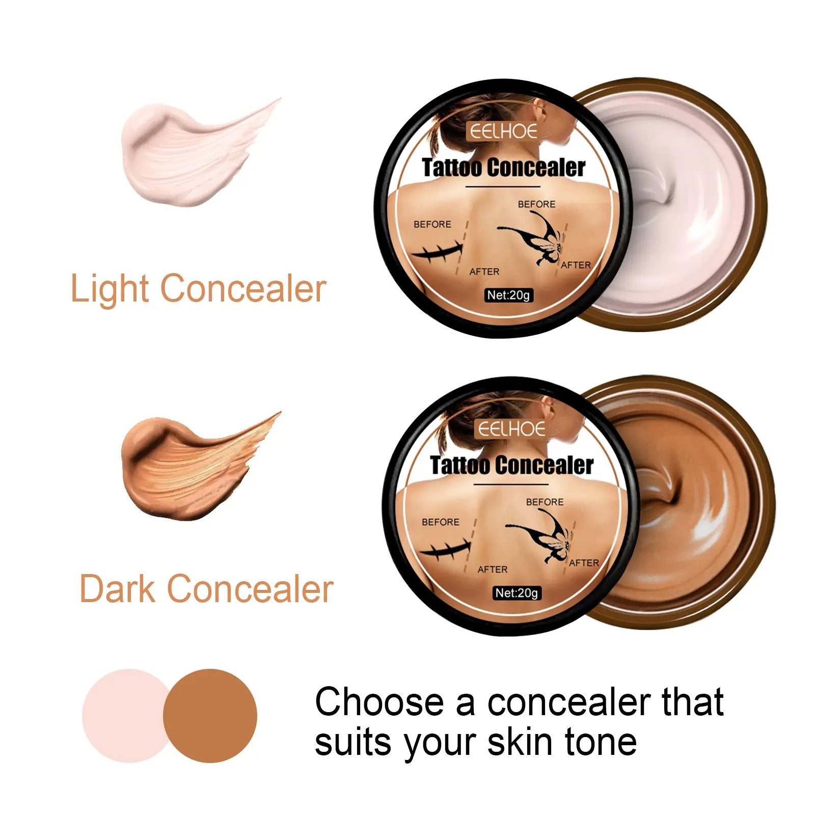 EELHOE Tattoo Concealer Cover Scar Birthmarks Spots Hide Blemish Skin Brighten Long Lasting Cover Waterproof Concealer Cream