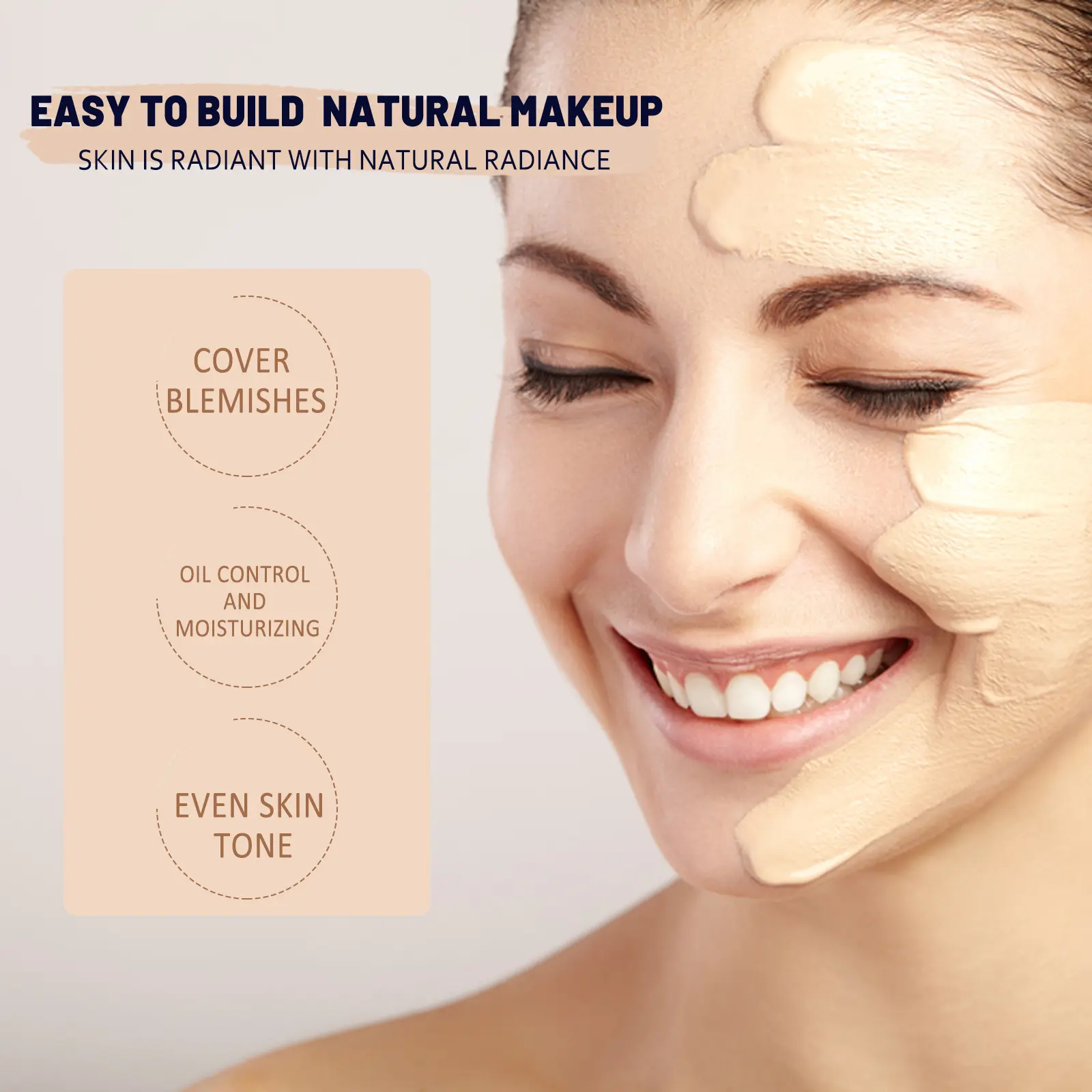 Natural Foundation Cc Cream Waterproof Brighten Moisturizing Foundation Concealer Oil-Control Sunscreen Spf 50 Makeup Cosmetics