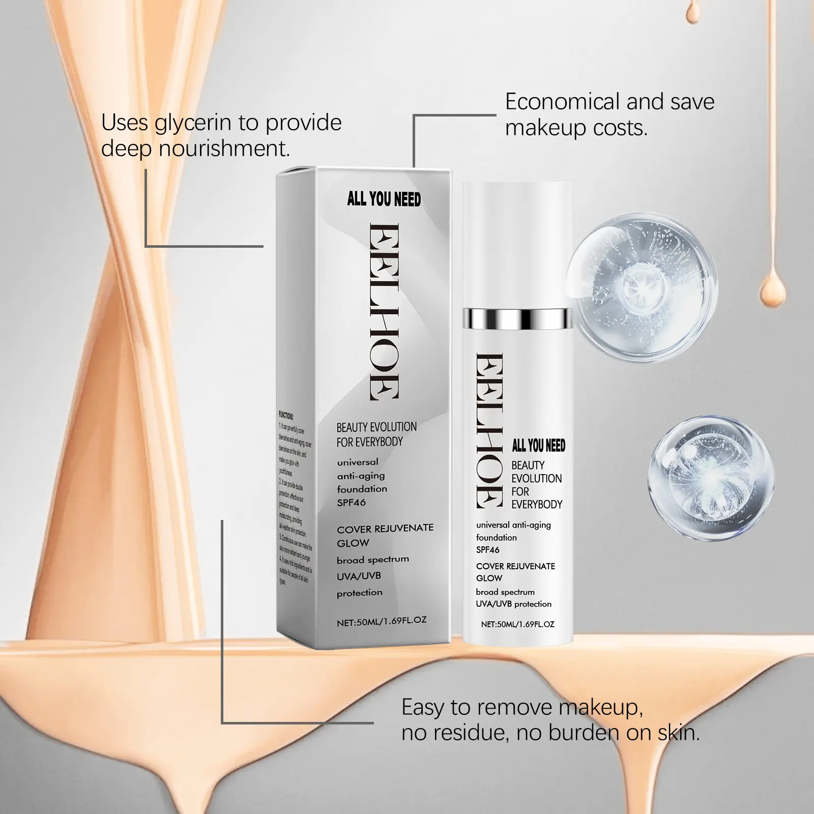 Effective Concealer Liquid Foundation Waterproof Sweat-Resistant Oil-Control Long Lasting Moisturize Full Face Foundation Cream