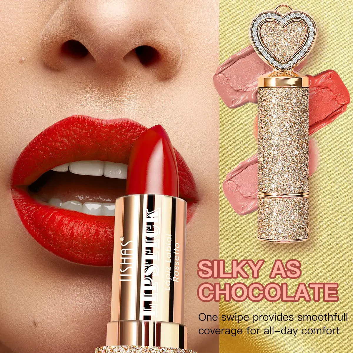 USHAS Matte Lipstick Waterproof Non-Stick Sexy Color Long Lasting Moisturizing Hydrating Lip Gloss for Women
