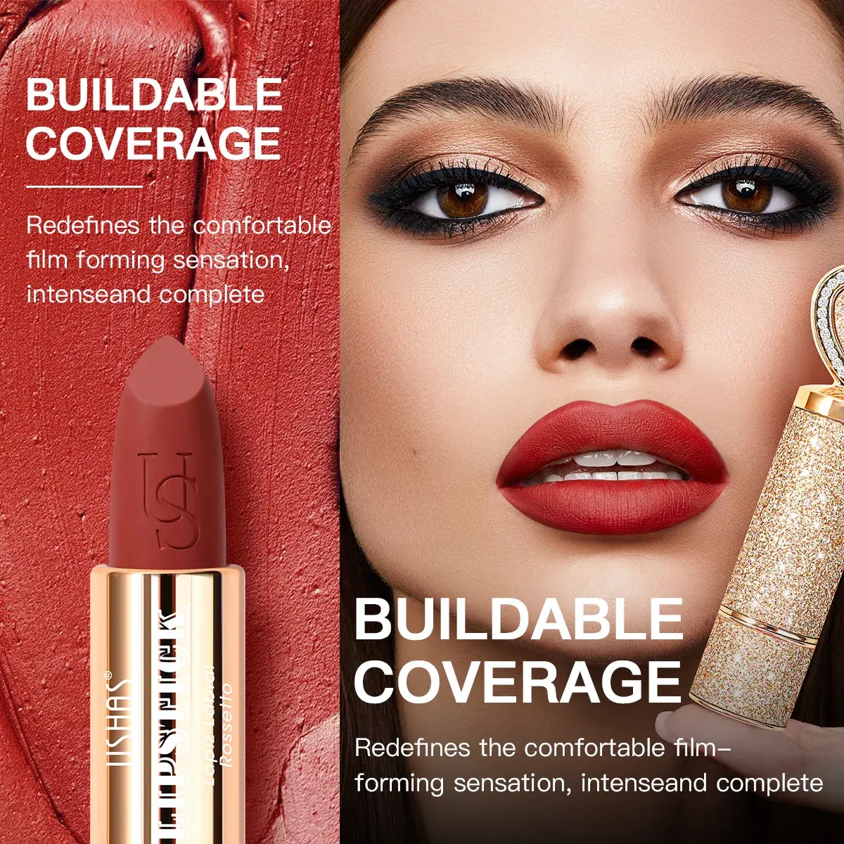 USHAS Matte Lipstick Waterproof Non-Stick Sexy Color Long Lasting Moisturizing Hydrating Lip Gloss for Women