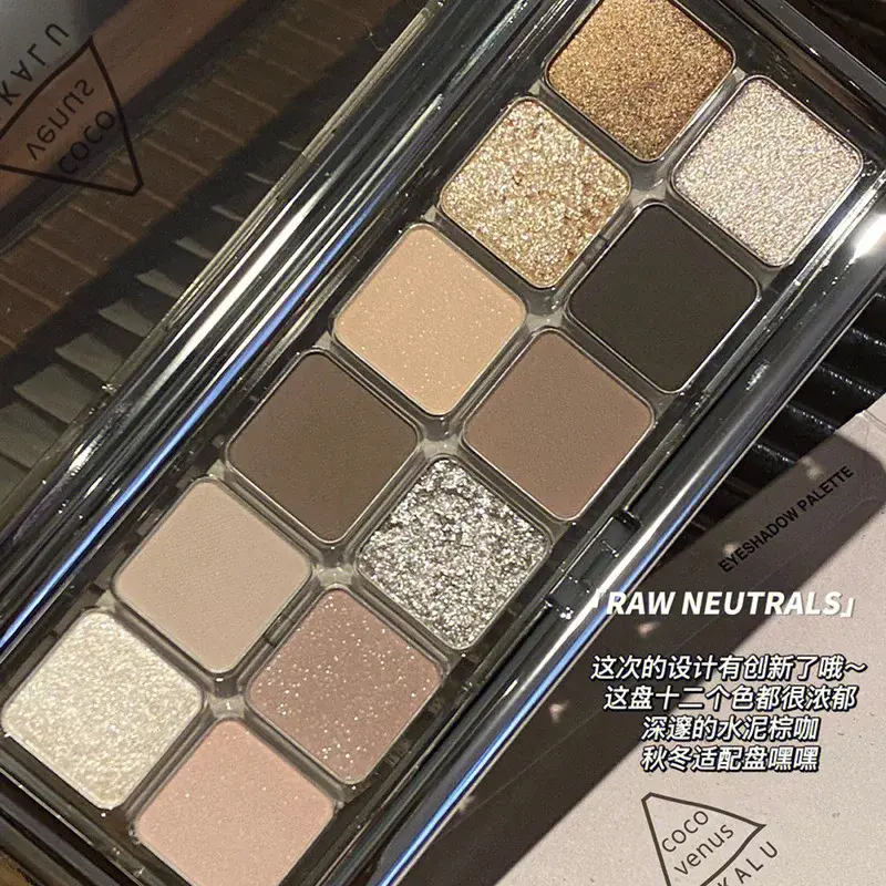 Korean 12 Colors Glitter Eye Shadow Palette Makeup Earth Matte Pigmented Powder Multiple Color Eye Shadow Long lasting Beauty
