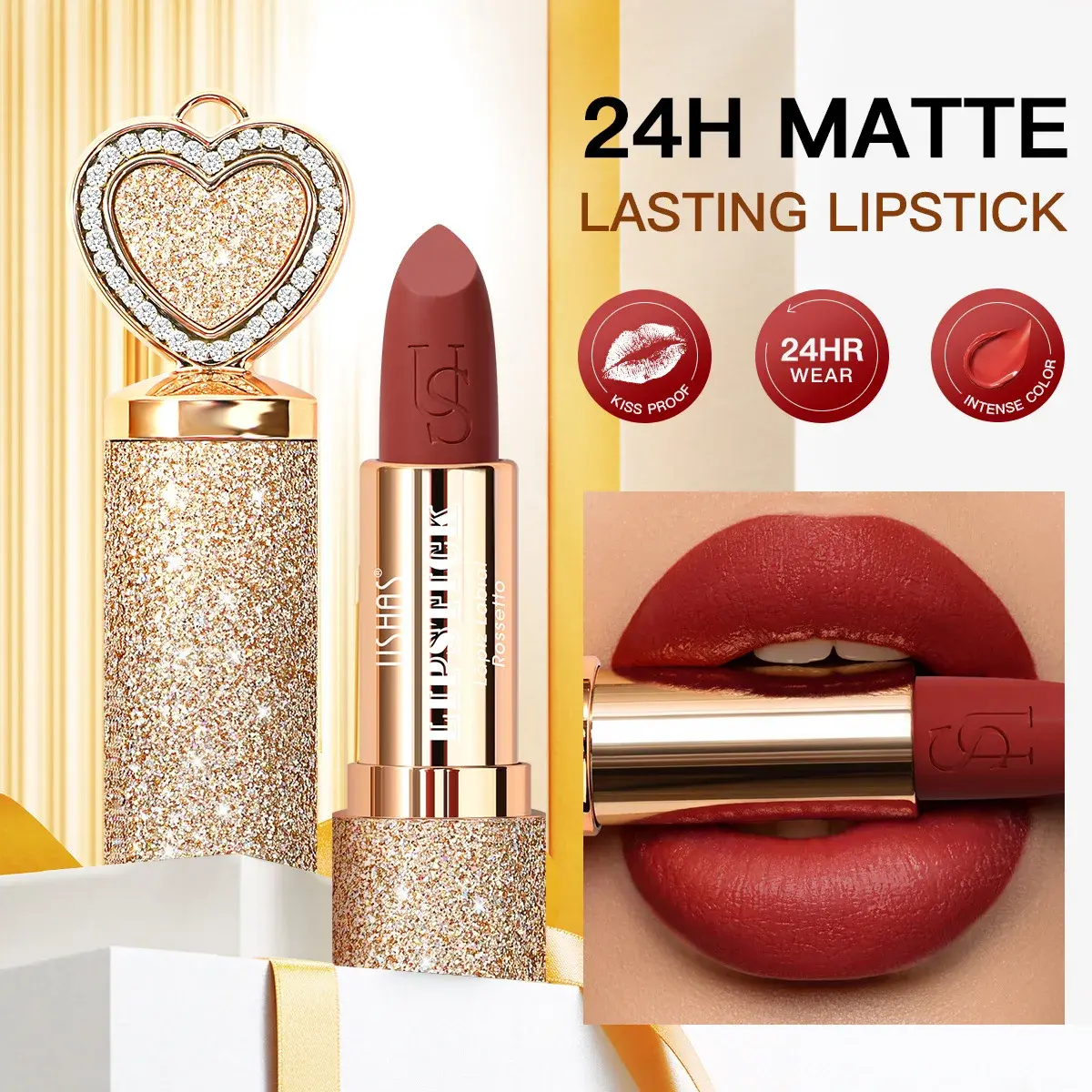 USHAS Matte Lipstick Waterproof Non-Stick Sexy Color Long Lasting Moisturizing Hydrating Lip Gloss for Women
