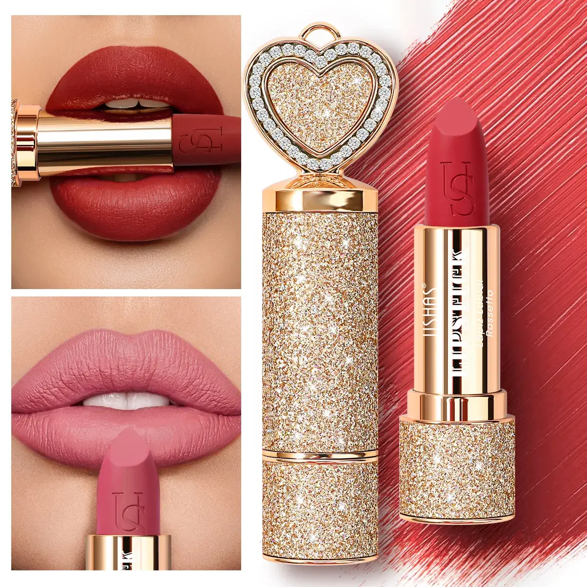 USHAS Matte Lipstick Waterproof Non-Stick Sexy Color Long Lasting Moisturizing Hydrating Lip Gloss for Women