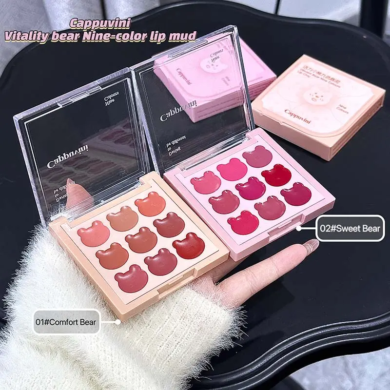 Cappuvini Vitality Bear Natural Matte Nine-Color Lip Mud Smooth Texture Easy to Apply Makeup Lipstick