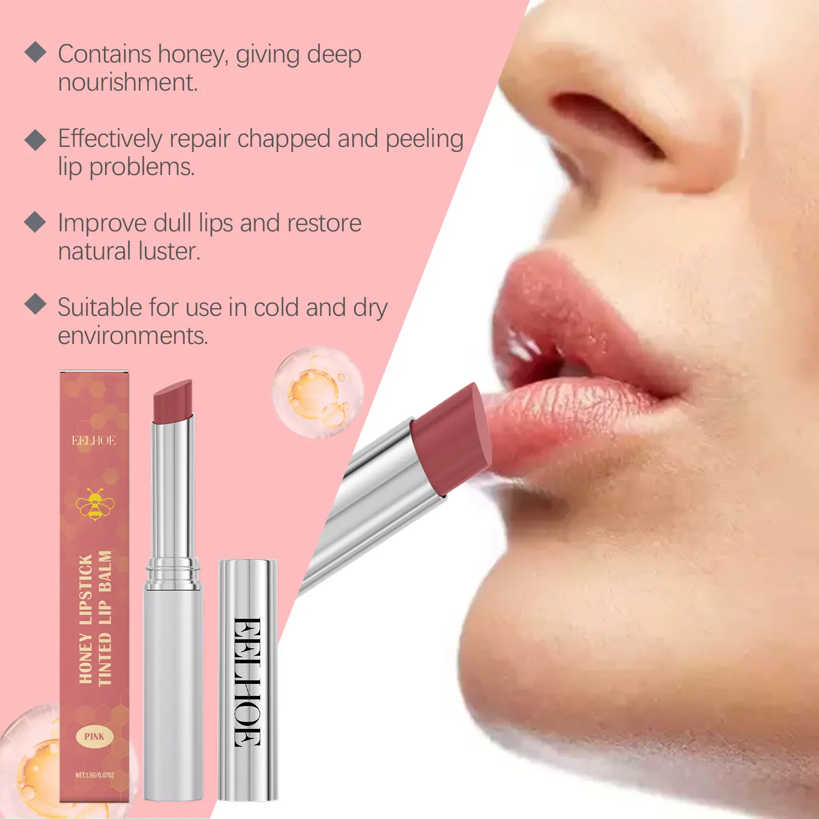 EELHOE Pink Moisturizing Honey lipstick Moisturizing Softening Lip Coloring Hydration lipstick Lipgloss Natural Radiance